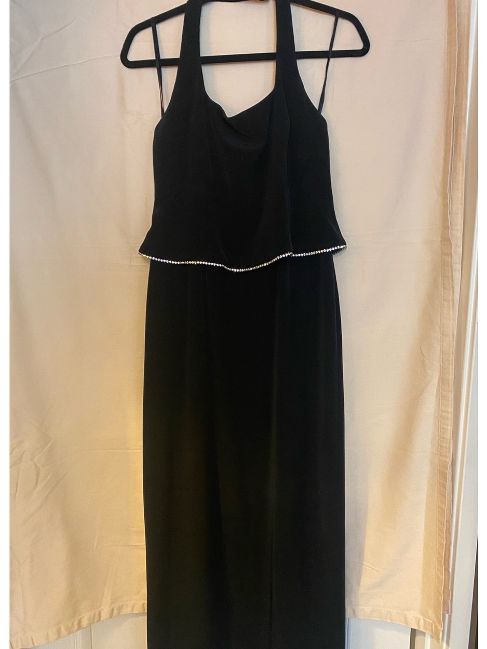 Jones of New York Black Halter Evening Dress with Rhinestone Trim